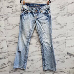 American Eagle Jeans Women Size 2 Blue Denim AE Artist Embroidered Distressed